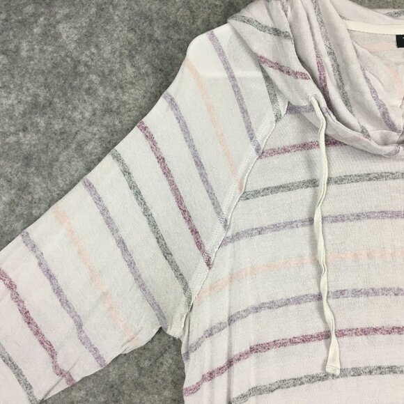 Torrid Top 2 2X Cowl Neck Slim Fit Semi Sheer Striped Beachy Hooded Long Sleeve - Picture 6 of 14